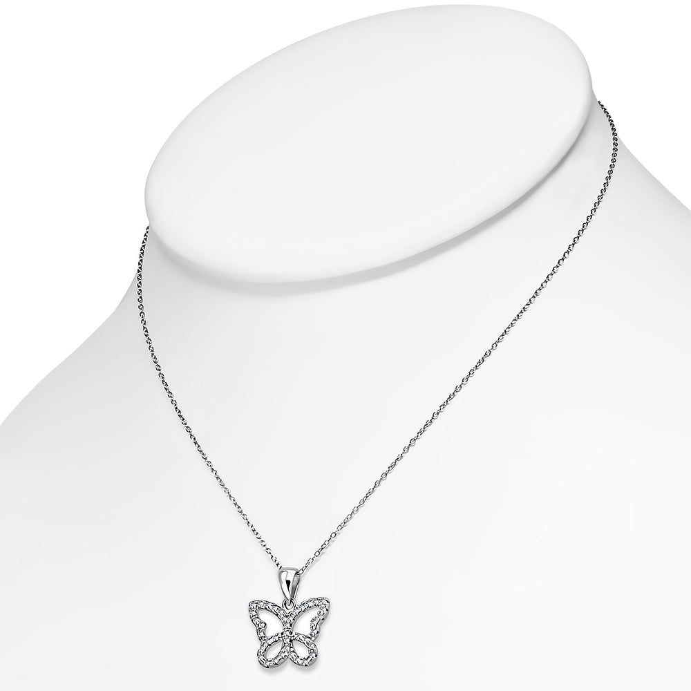 925 Sterling Silver CZ Butterfly Pendant Necklace
