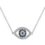 925 Sterling Silver Hamsa Evil Eye Blue White CZ Pendant Necklace with Chain