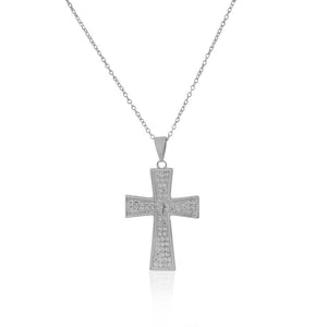 925 Sterling Silver Clear CZ Religious Cross Pendant Necklace, 18"