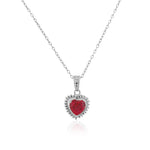 925 Sterling Silver Clear Pink CZ Love Heart Pendant Necklace, 18"