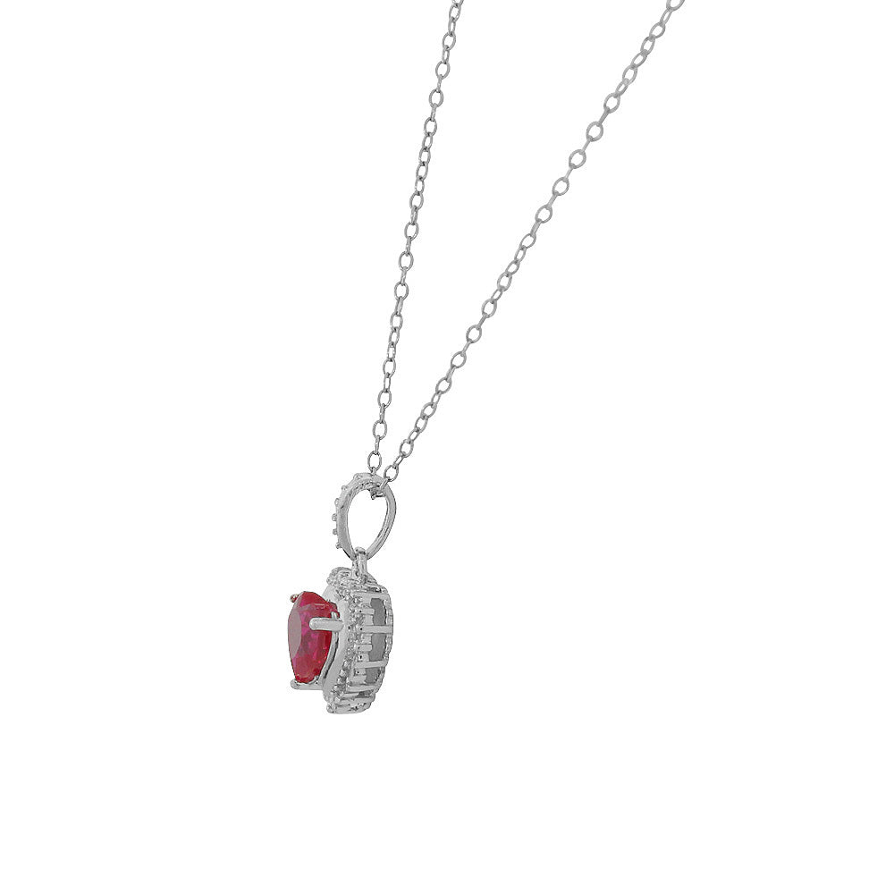 925 Sterling Silver Pink CZ Love Heart Pendant Necklace