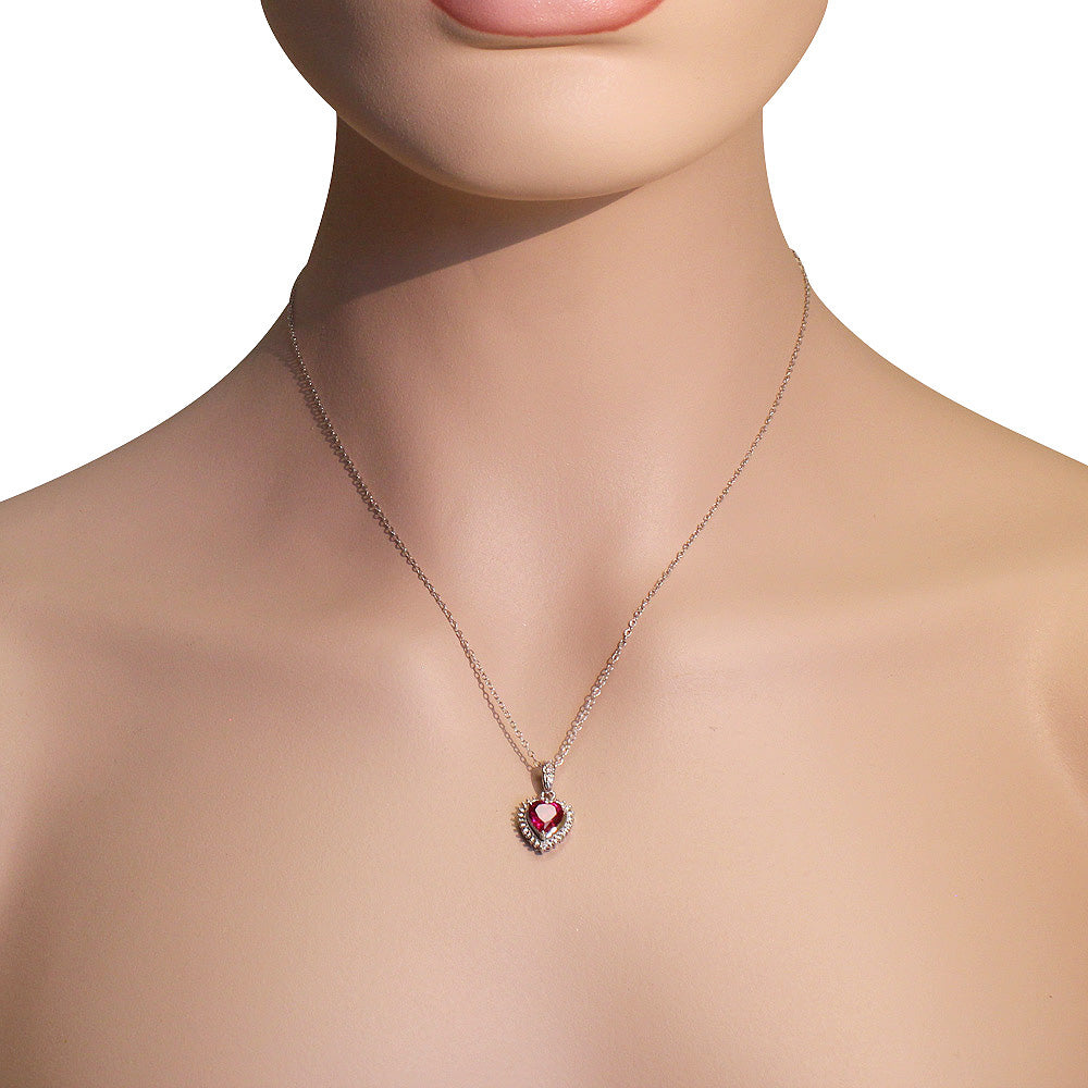 925 Sterling Silver Pink CZ Love Heart Pendant Necklace