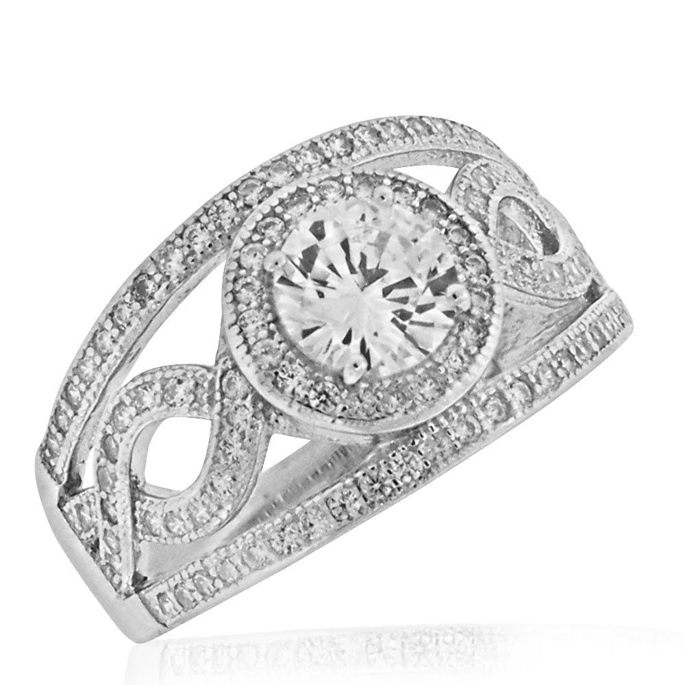 925 Sterling Silver White Clear CZ Infinity Engagement Ring Band