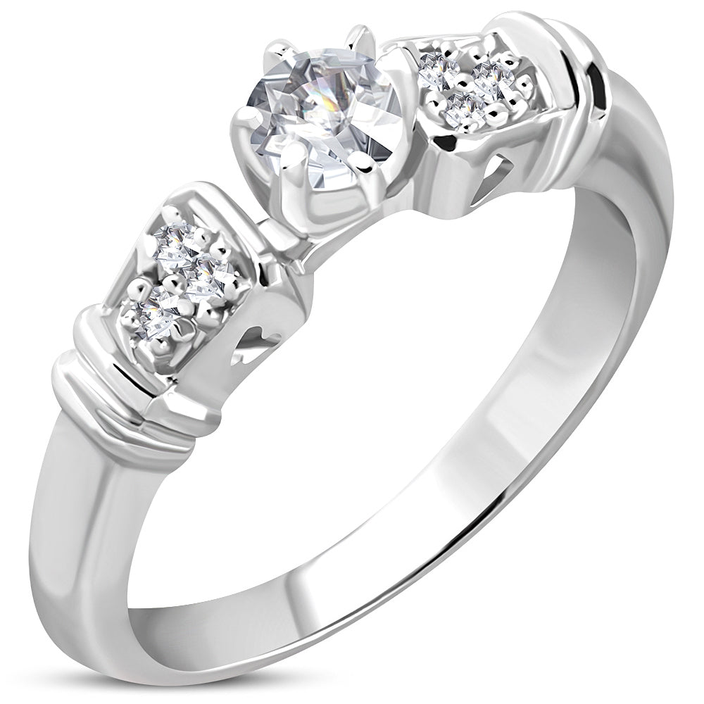 925 Sterling Silver White Clear CZ Engagement Ring Band