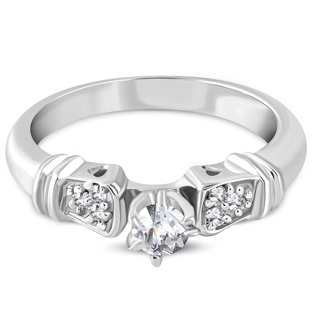Sterling Silver White Clear CZ Engagement Ring Band