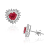 925 Sterling Silver Clear Pink CZ Love Heart Stud Earrings, 0.35"