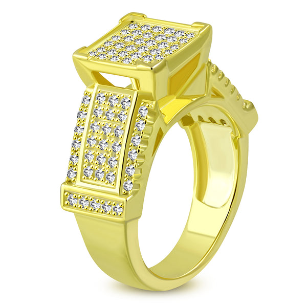 926 Sterling Silver Yellow Gold-Tone White Clear CZ Engagement Cocktail Ring Band