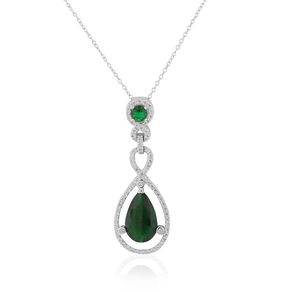 925 Sterling Silver Green Emerald-Tone CZ Teardrop Large Statement Pendant Necklace, 18"