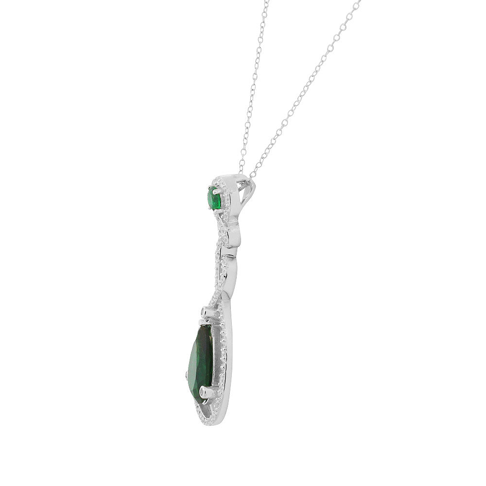 925 Sterling Silver Green Emerald CZ Pendant Necklace
