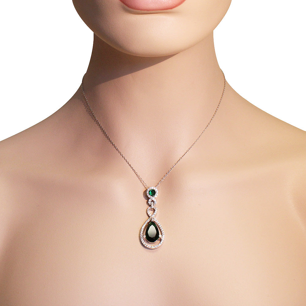 925 Sterling Silver Green Emerald CZ Pendant Necklace