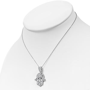 925 Sterling Silver CZ Hamsa Good Luck Pendant Necklace