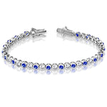 925 Sterling Silver Blue and Clear CZ Bezel Set Tennis Bracelet