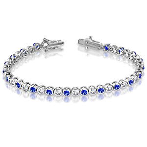 925 Sterling Silver Blue and Clear CZ Bezel Set Tennis Bracelet