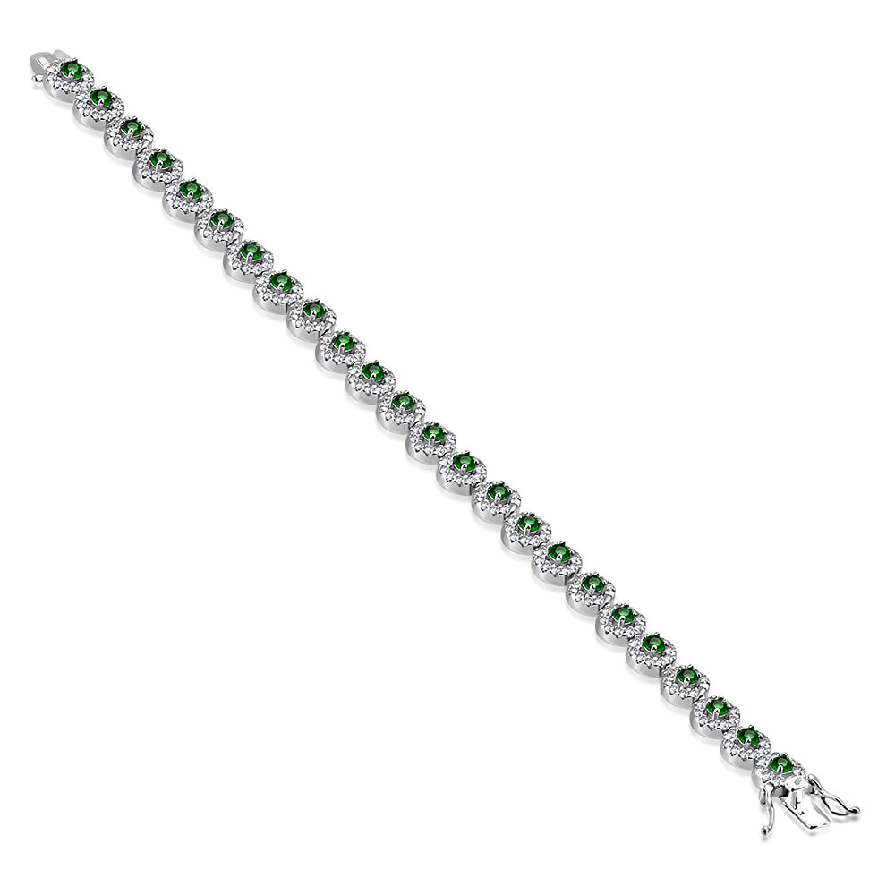 925 Sterling Silver White Clear Green Emerald-Tone CZ Tennis Bracelet