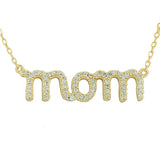 925 Sterling Silver Yellow Gold-Tone Mom Mother Charm White CZ Pendant Necklace with Chain