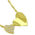 925 Sterling Silver Yellow Gold-Tone Double Heart Love White Clear CZ Adjustable Pendant Necklace, 22"