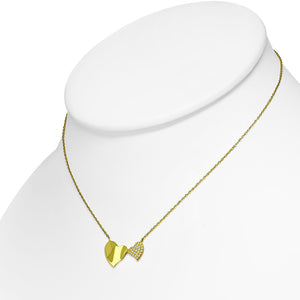 Gold Cubic Zirconia Double Heart Pendant Necklace in Sterling Silver