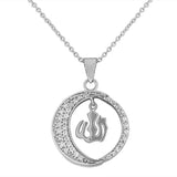 925 Sterling Silver  Muslim Islam God Allah Crescent CZ Pendant Necklace with Chain