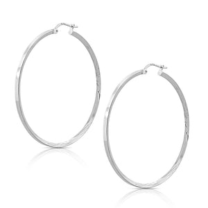 925 Sterling Silver Round Hoop Earrings, 1.75" 