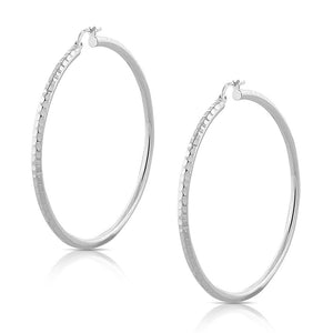 925 Sterling Silver Faceted Round Hoop Earrings, 2.20" 