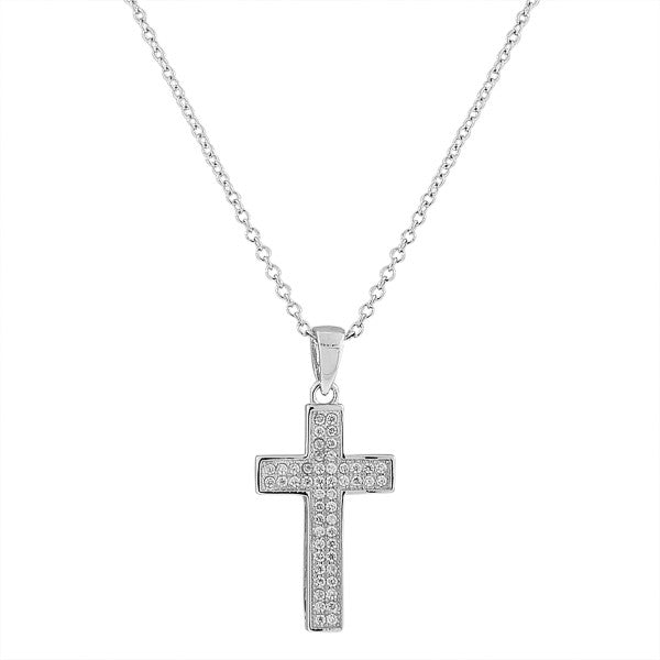 925 Sterling Silver Womens Religious Cross White CZ Classic Pendant Necklace with Chain
