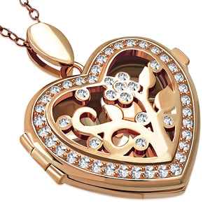 Rose Gold Filigree Locket Necklace Pendant Sterling Silver Cubic Zirconia