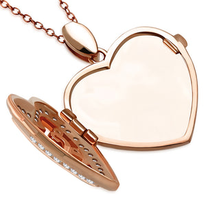 Rose Gold Filigree Locket Necklace Pendant Sterling Silver Cubic Zirconia