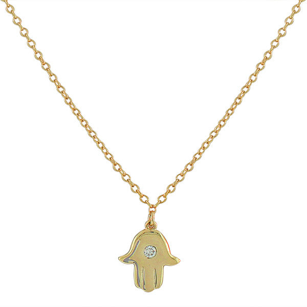 925 Sterling Silver Yellow Gold-Tone Evil Eye Hamsa White CZ Womens Pendant Necklace