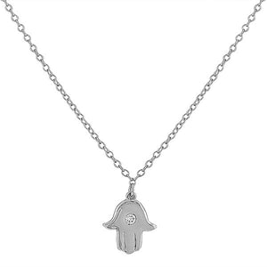 925 Sterling Silver Evil Eye Hamsa White CZ Womens Small Pendant Necklace