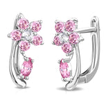 925 Sterling Silver Pink Flower Floral Small Girls Hoop Huggie Earrings, 0.50"