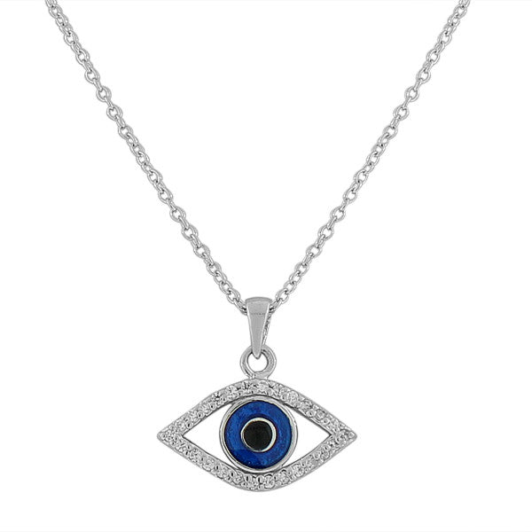 925 Sterling Silver Evil Eye White  Womens Pendant Necklace with Chain