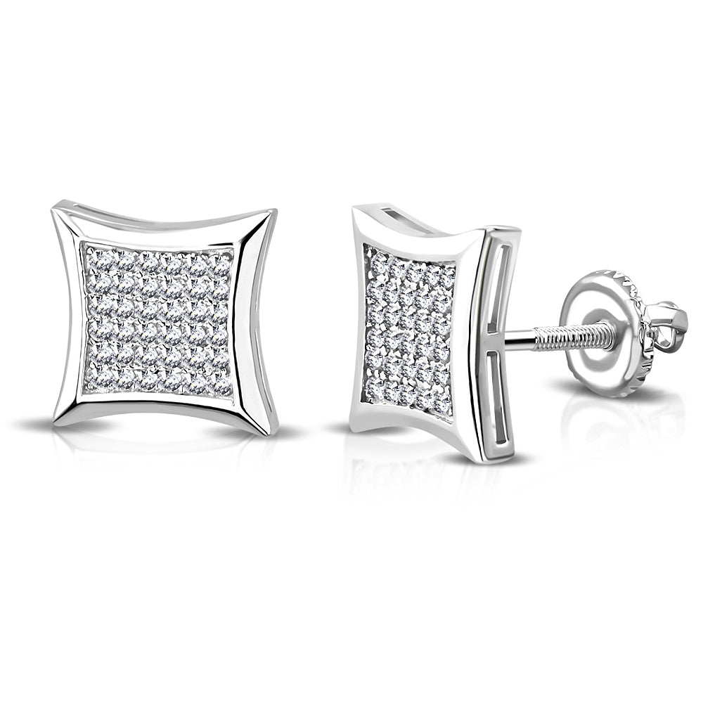 925 Sterling Silver Square White Clear CZ Screw Back Stud Earrings, 0.40" 