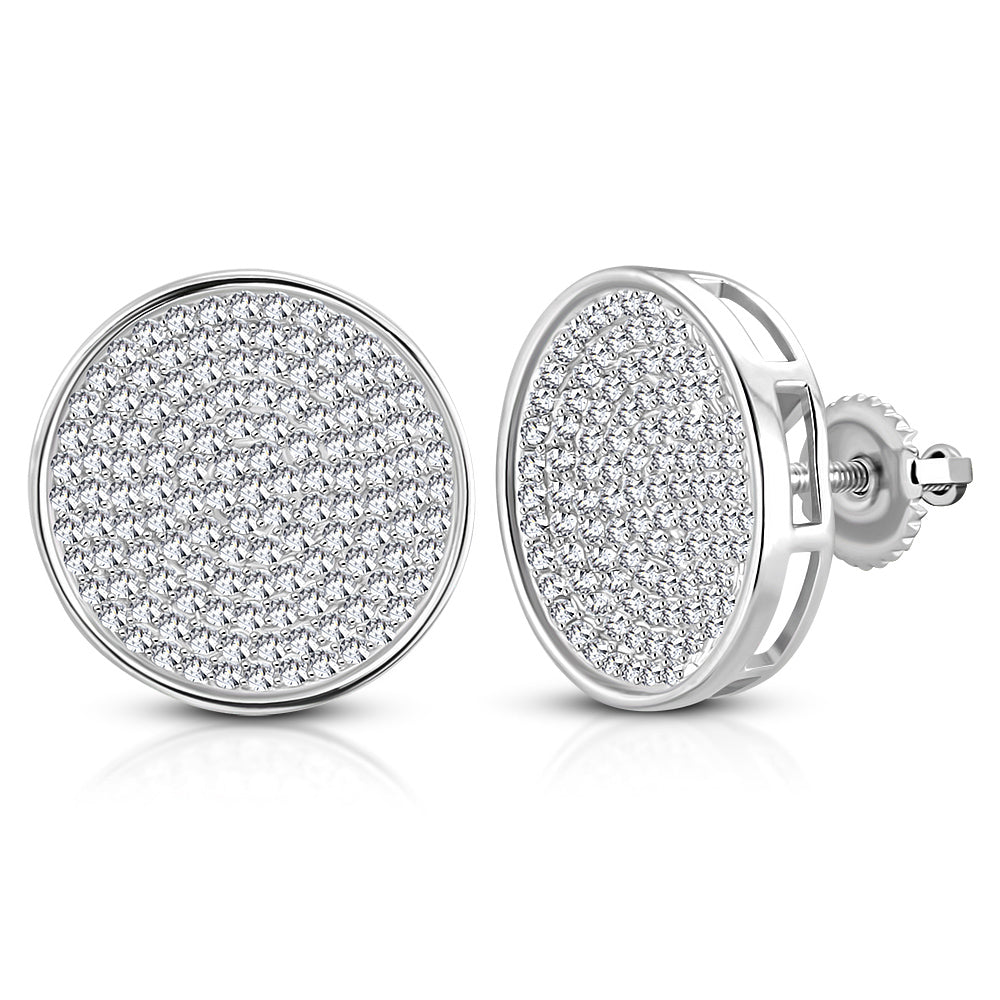 925 Sterling Silver Round Circle White Clear CZ Screw Back Stud Earrings, 0.60"