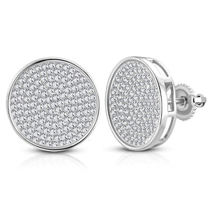 925 Sterling Silver Round Circle White Clear CZ Screw Back Stud Earrings, 0.60"