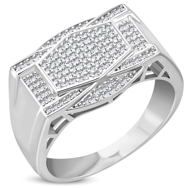 925 Sterling Silver White Clear CZ Mens Ring