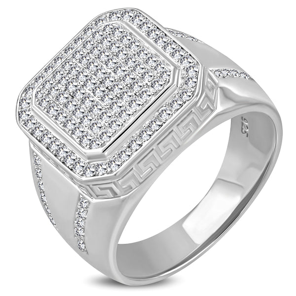 925 Sterling Silver White Clear CZ Large Statement Men's Ring Band