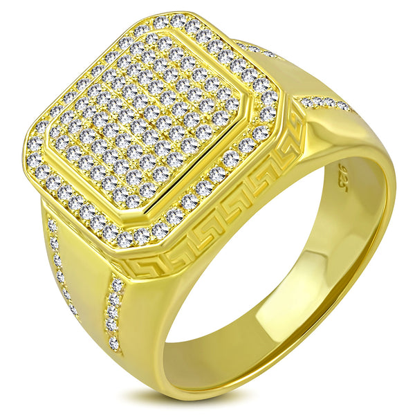 925 Sterling Silver White Clear CZ Large Statement Men's Ring Band