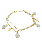 925 Sterling Silver Yellow Gold-Tone Religious Latin Cross Virgin Mary Christian Chain Bracelet