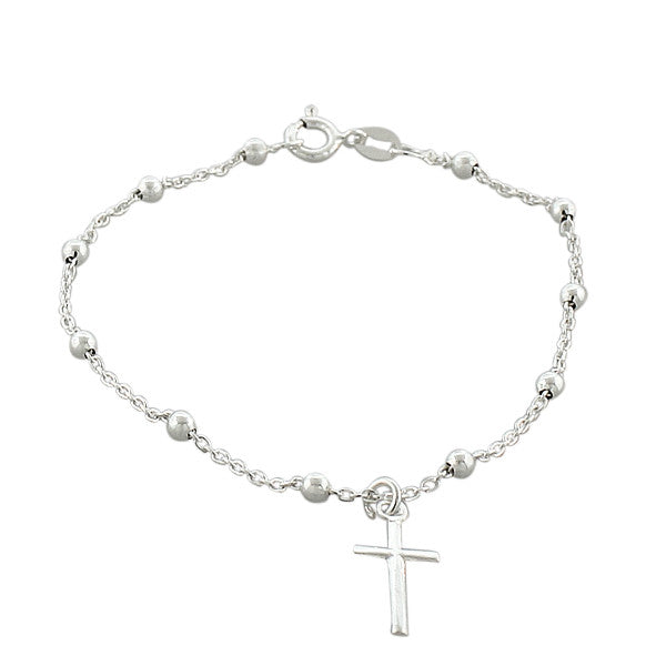 925 Sterling Silver Religious Latin Cross Christian Link Chain Bracelet