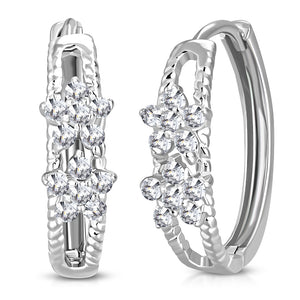 925 Sterling Silver White Clear CZ Small Hoop Huggies Earrings