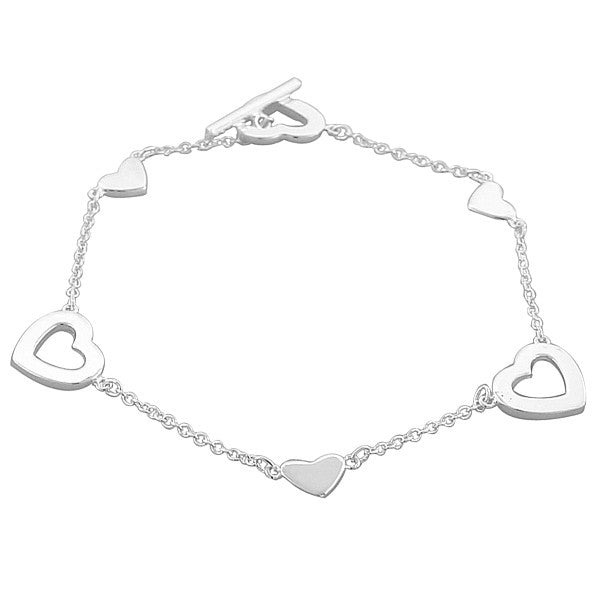 925 Sterling Silver  Love Hearts Link Chain Womens Bracelet