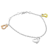 925 Sterling Silver Rose Yellow Gold-Tone Love Hearts Link Chain Womens Bracelet