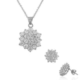 925 Sterling Silver White CZ Womens Pendant Necklace Stud Earrings Set