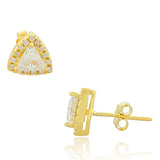 925 Sterling Silver Yellow Gold-Tone Triangle White CZ Stud Earrings