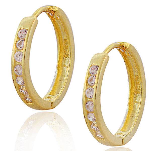 925 Sterling Silver Yellow Gold-Tone White Round CZ Womens Girls Hoop Huggie Earrings
