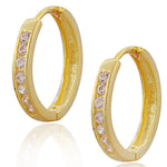 925 Sterling Silver Yellow Gold-Tone White Round CZ Womens Girls Hoop Huggie Earrings