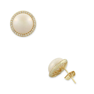 925 Sterling Silver Yellow Gold-Tone Simulated Pearls CZ Stud Earrings