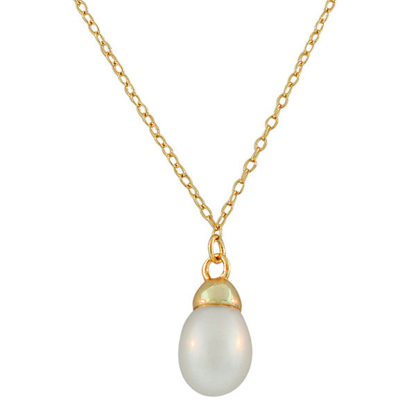 925 Sterling Silver Yellow Gold-Tone Simulated Pearl Pendant Necklace