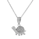 925 Sterling Silver  Turtle CZ Womens Pendant Necklace with Chain