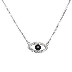 925 Sterling Silver Evil Eye Hamsa White CZ Womens Pendant Necklace